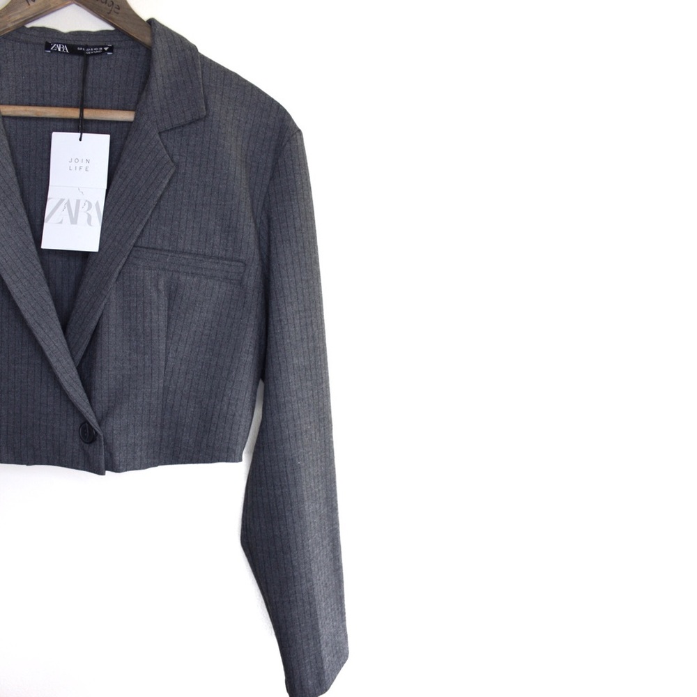 Zara Cropped Pinstripe Button Blazer Shirt Small - Picture 12 of 16
